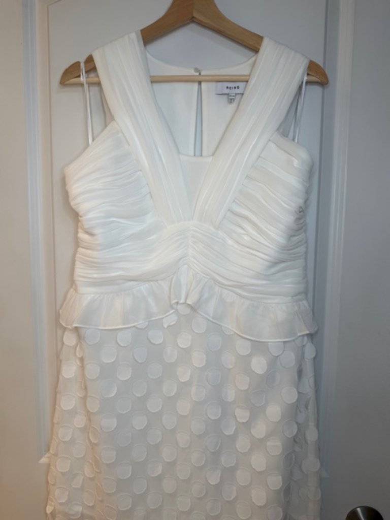 Reiss Georgia White Mini Dress, V Neck, Sleeveless, Size 10, Good Condition
